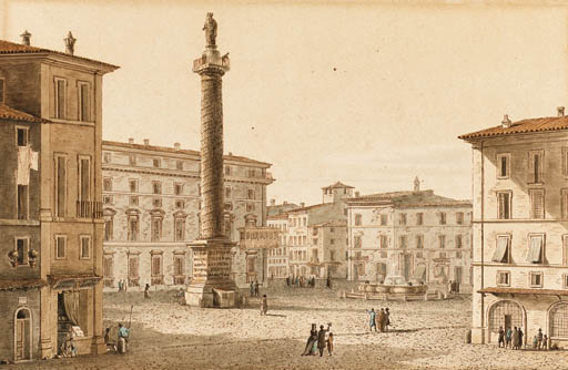 WikiOO.org - 백과 사전 - 회화, 삽화 Victor Jean Nicolle - Piazza Colonna With The Column Of Marcus Aurelius, Rome