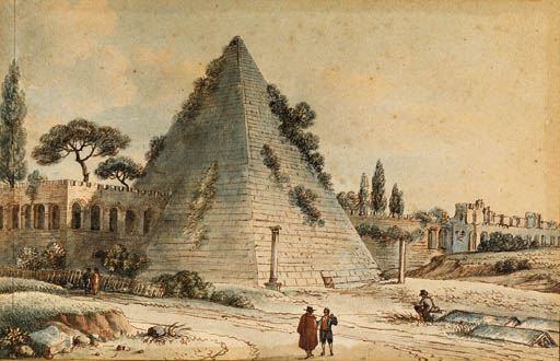 Wikioo.org - The Encyclopedia of Fine Arts - Painting, Artwork by Victor Jean Nicolle - The Pyramid Of Caius Cestius With The Aurelian Walls, Rome