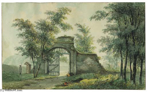 Wikioo.org - The Encyclopedia of Fine Arts - Painting, Artwork by Willem De Klerk - A Guard By A Gate In A Wooded Landscape
