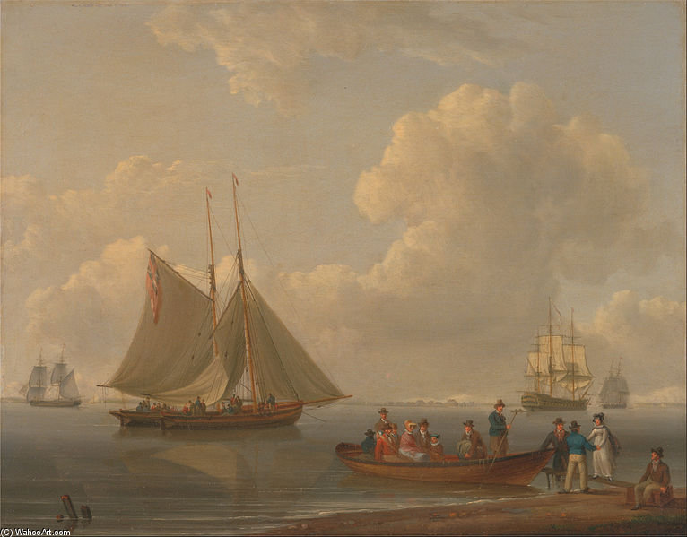 Wikioo.org - The Encyclopedia of Fine Arts - Painting, Artwork by William Anderson - A Wherry Taking Passengers Out To Two Anchored Packets