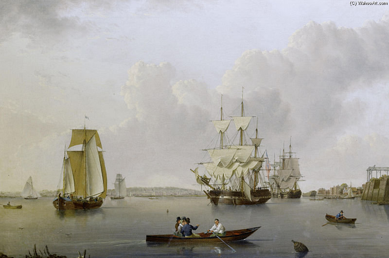 Wikioo.org - The Encyclopedia of Fine Arts - Painting, Artwork by William Anderson - Merchant Ships And Indiamen Lying Off The Isle Of Dogs