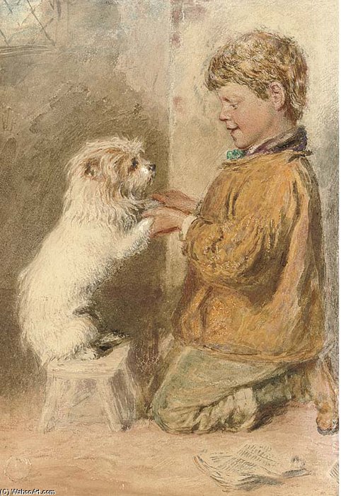 Wikioo.org - The Encyclopedia of Fine Arts - Painting, Artwork by William Henry Hunt - A Study Of A Boy With A Dog