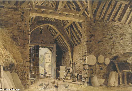WikiOO.org - دایره المعارف هنرهای زیبا - نقاشی، آثار هنری William Henry Hunt - Interior Of A Barn With Chickens
