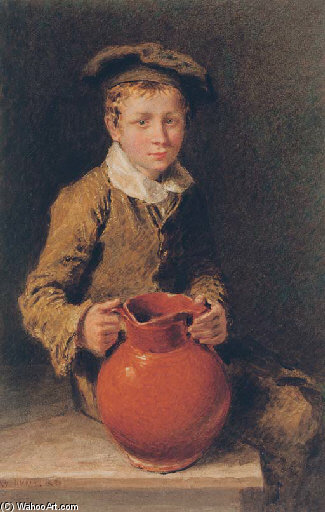 Wikioo.org - สารานุกรมวิจิตรศิลป์ - จิตรกรรม William Henry Hunt - Portrait Of One Of The Swain Brothers Holding A Pitcher