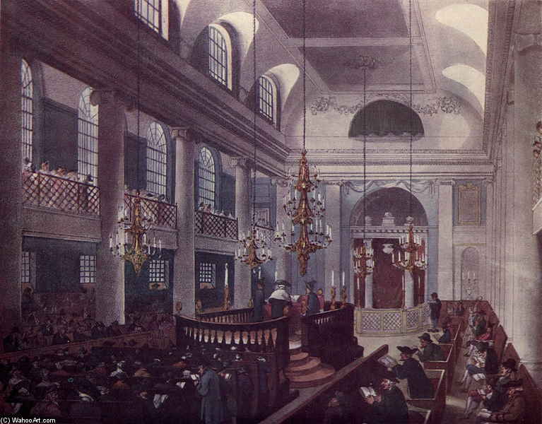 WikiOO.org - Enciklopedija dailės - Tapyba, meno kuriniai William Henry Pyne - Synagogue, Duke's Place, Houndsditch