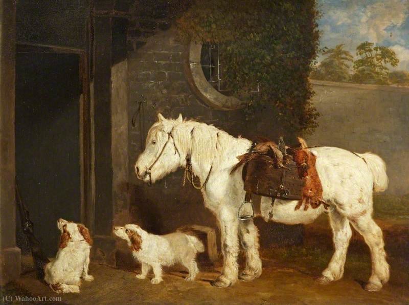 Wikioo.org - The Encyclopedia of Fine Arts - Painting, Artwork by Abraham Cooper - 'Scrub', a Shooting Pony Aged 30, and Two Clumber Spaniels