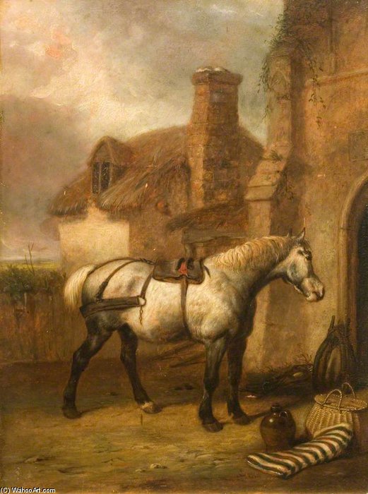 WikiOO.org - Энциклопедия изобразительного искусства - Живопись, Картины  Abraham Cooper - Серый лошадь в стабильный Дверь