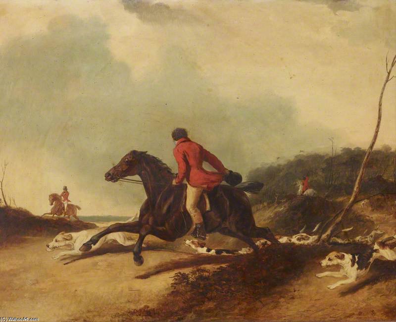 Wikioo.org - The Encyclopedia of Fine Arts - Painting, Artwork by Abraham Cooper - A Huntsman Encouraging Hounds