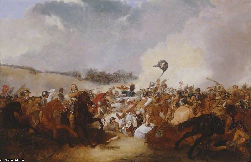 Wikioo.org - The Encyclopedia of Fine Arts - Painting, Artwork by Abraham Cooper - Oliver Cromwell Leading His Cavalry Into Battle