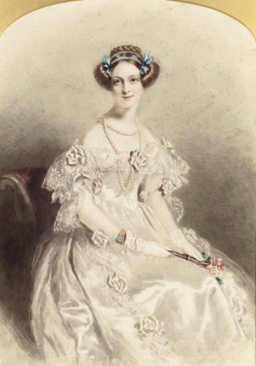 WikiOO.org - Енциклопедия за изящни изкуства - Живопис, Произведения на изкуството Alfred Edward Chalon - Portrait Of A Lady, Three-quarter-length, Dressed For A Ball