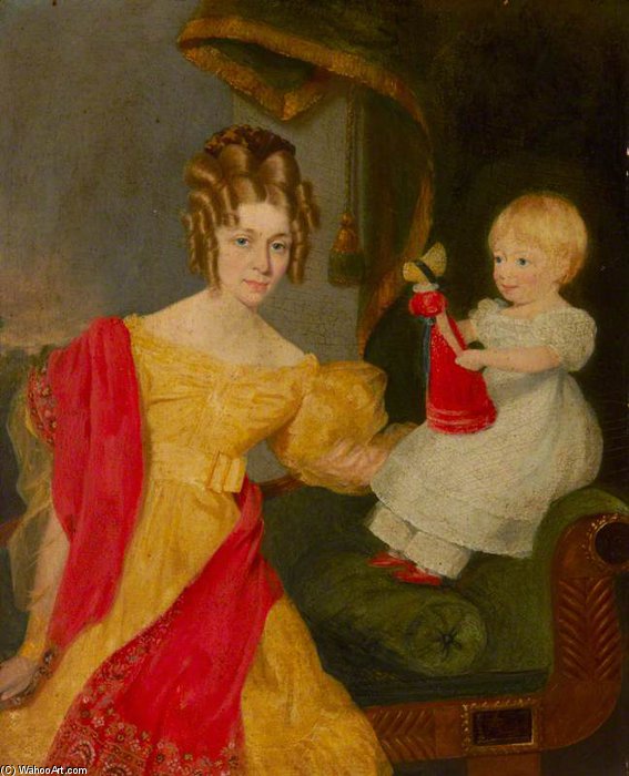 Wikioo.org - The Encyclopedia of Fine Arts - Painting, Artwork by Alfred Edward Chalon - Portrait Of An Unknown Mother With Her Child