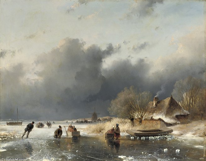WikiOO.org - Енциклопедия за изящни изкуства - Живопис, Произведения на изкуството Andreas Schelfhout - A Day On The Ice