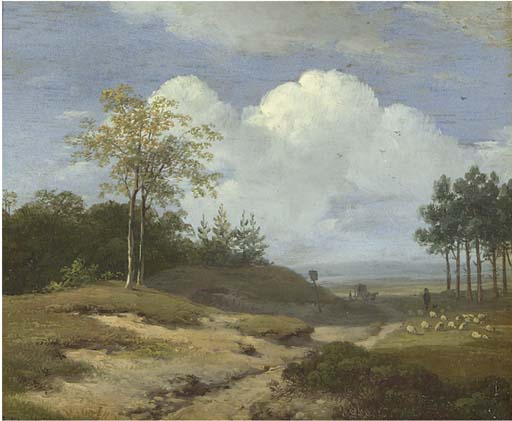Wikioo.org - The Encyclopedia of Fine Arts - Painting, Artwork by Andreas Schelfhout - A Summer Landscape With A Shepherd And His Flock
