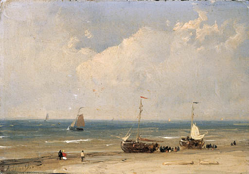 Wikioo.org - The Encyclopedia of Fine Arts - Painting, Artwork by Andreas Schelfhout - Bomschuiten On The Beach