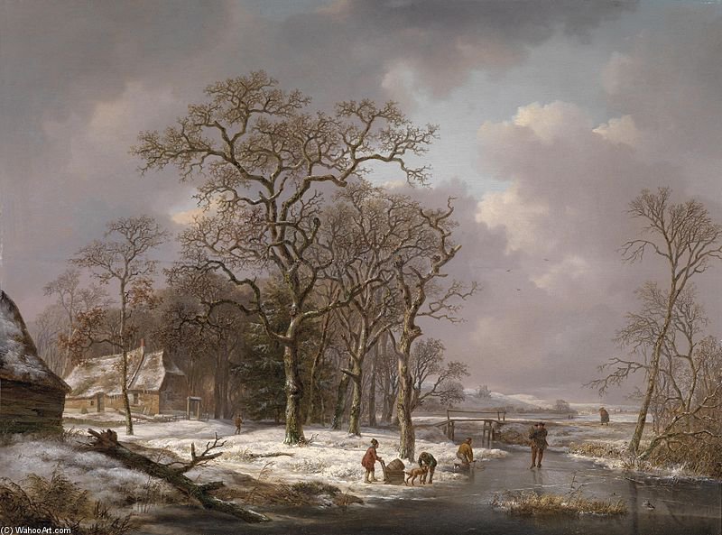 WikiOO.org - Encyclopedia of Fine Arts - Lukisan, Artwork Andreas Schelfhout - Figures In A Winter Landscape