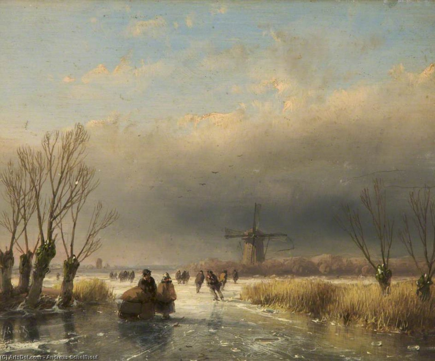 Wikioo.org - สารานุกรมวิจิตรศิลป์ - จิตรกรรม Andreas Schelfhout - Figures On A Frozen River