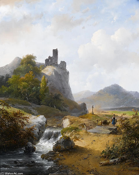 Wikioo.org - The Encyclopedia of Fine Arts - Painting, Artwork by Andreas Schelfhout - German Landscape With Ruin