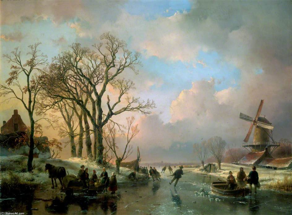 Wikioo.org - The Encyclopedia of Fine Arts - Painting, Artwork by Andreas Schelfhout - Skating In Holland