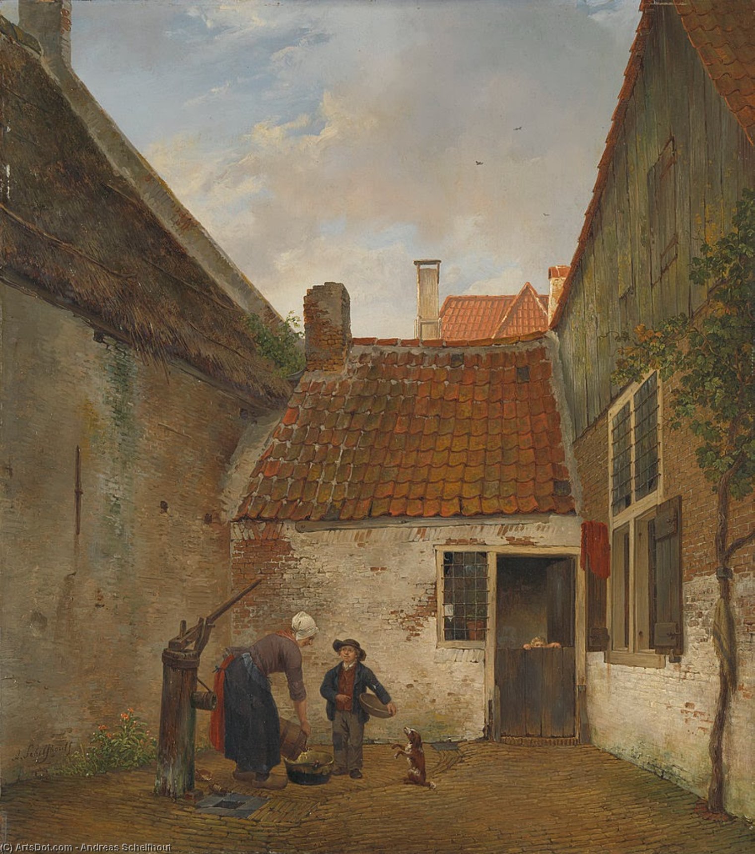 Wikioo.org - The Encyclopedia of Fine Arts - Painting, Artwork by Andreas Schelfhout - Small Courtyard