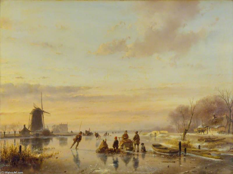 Wikioo.org - The Encyclopedia of Fine Arts - Painting, Artwork by Andreas Schelfhout - Winter In Holland