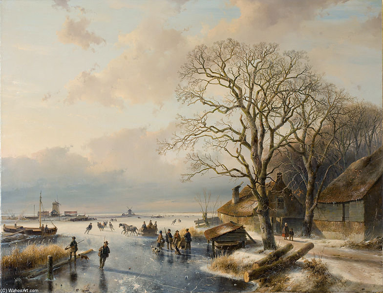 Wikioo.org - The Encyclopedia of Fine Arts - Painting, Artwork by Andreas Schelfhout - Winter Landscape -