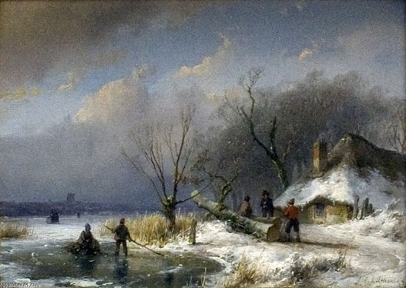 Wikioo.org - The Encyclopedia of Fine Arts - Painting, Artwork by Andreas Schelfhout - Winter Landscape -