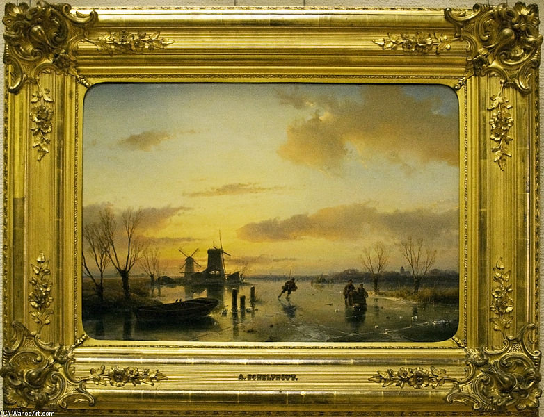 WikiOO.org - Encyclopedia of Fine Arts - Lukisan, Artwork Andreas Schelfhout - Winter Landscape -