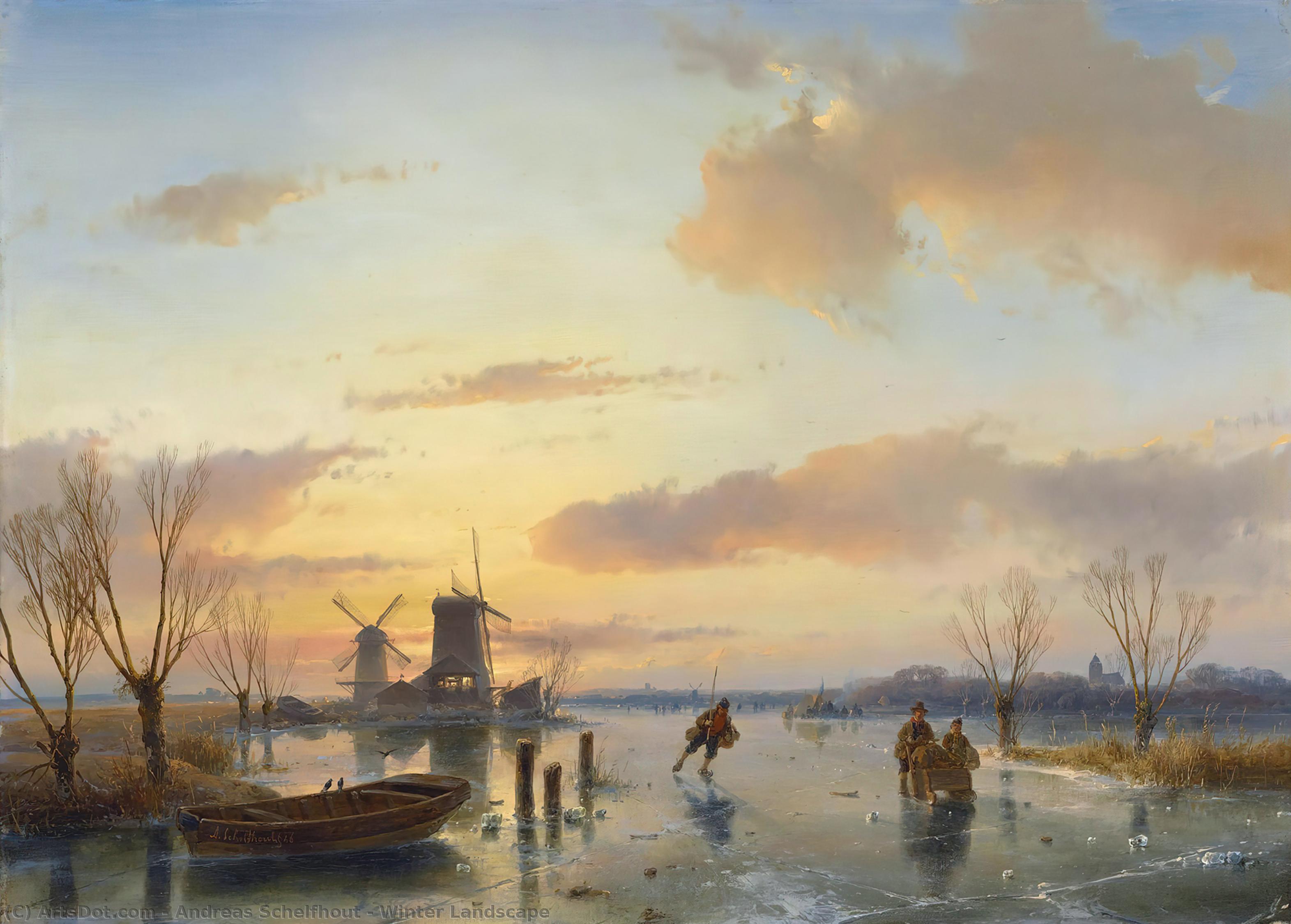 Wikioo.org - The Encyclopedia of Fine Arts - Painting, Artwork by Andreas Schelfhout - Winter Landscape