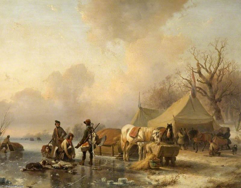 Wikioo.org - The Encyclopedia of Fine Arts - Painting, Artwork by Andreas Schelfhout - Winter Scene With A Sleigh