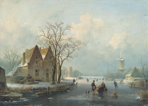 Wikioo.org - The Encyclopedia of Fine Arts - Painting, Artwork by Andreas Schelfhout - Winter Skating