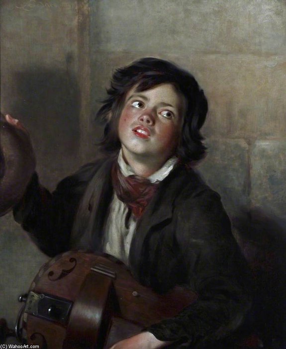Wikoo.org - موسوعة الفنون الجميلة - اللوحة، العمل الفني Andrew Geddes - Boy With A Hurdy-gurdy