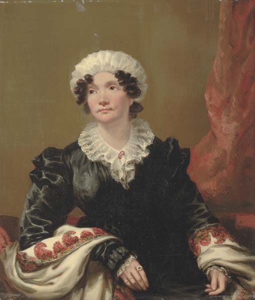 WikiOO.org - Güzel Sanatlar Ansiklopedisi - Resim, Resimler Andrew Geddes - Portrait Of A Lady, Small Half-length, Seated, In A Black Dress With Shawl And White Mob Cap
