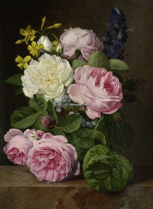 Wikioo.org - The Encyclopedia of Fine Arts - Painting, Artwork by Antoine Chazal - Roses In A Vase
