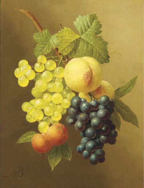 Wikioo.org - The Encyclopedia of Fine Arts - Painting, Artwork by Arnoldus Bloemers - A Swag Of Peaches, Grapes And Apricots