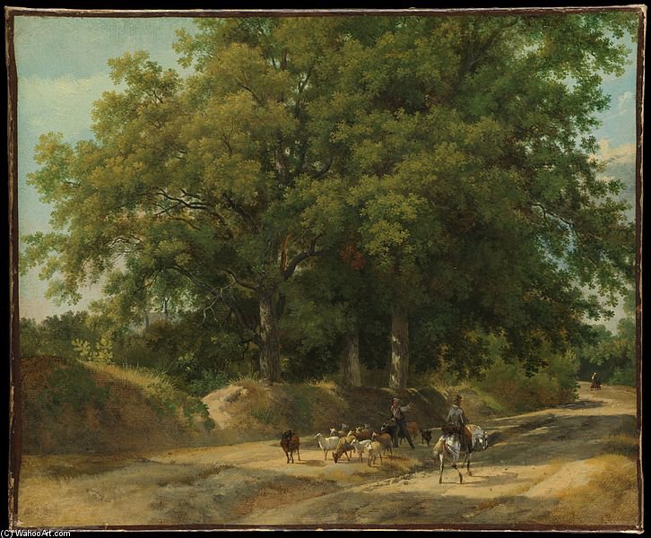 WikiOO.org - دایره المعارف هنرهای زیبا - نقاشی، آثار هنری Auguste Xavier Leprince - A Shepherd And A Rider On A Country Lane