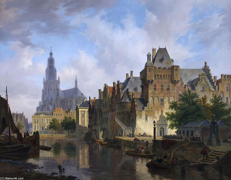 Wikioo.org - The Encyclopedia of Fine Arts - Painting, Artwork by Bartholomeus Johannes Van Hove - Fancy Cityscape With The Mauritshuis