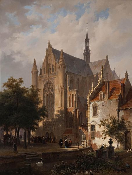 Wikioo.org – La Enciclopedia de las Bellas Artes - Pintura, Obras de arte de Bartholomeus Johannes Van Hove - Dejando Iglesia En Leiden