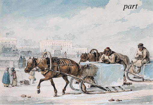 WikiOO.org - Encyclopedia of Fine Arts - Schilderen, Artwork Carl Ivanovitch Kollmann - The Ice-haulers; Winter Sledge