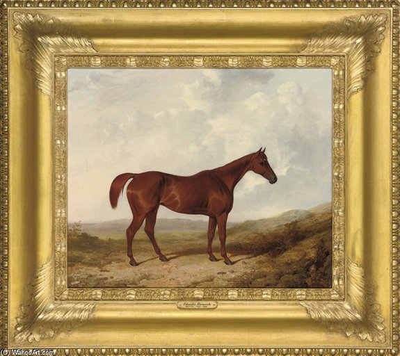 Wikioo.org - The Encyclopedia of Fine Arts - Painting, Artwork by Charles Hancock - A Chestnut Hunter In A Landscape