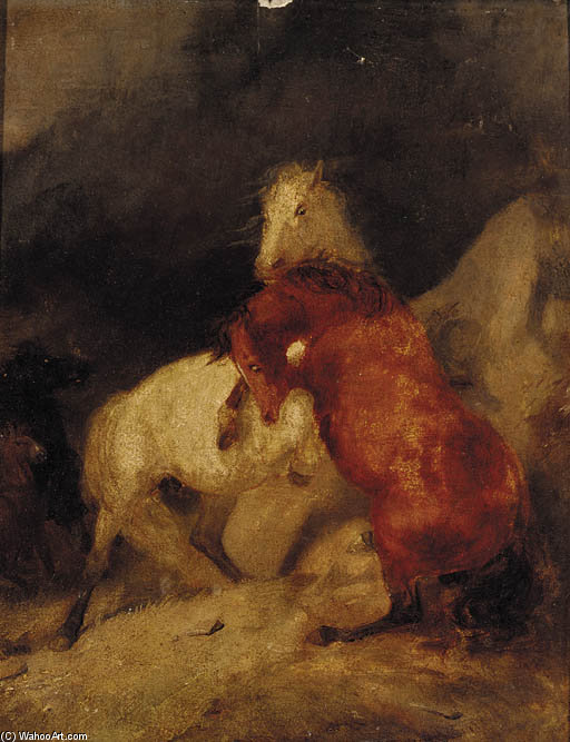 WikiOO.org - 백과 사전 - 회화, 삽화 Charles Hancock - Horses Fighting