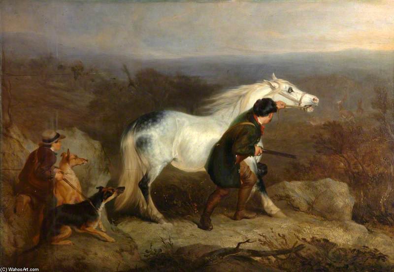 Wikioo.org – L'Enciclopedia delle Belle Arti - Pittura, Opere di Charles Hancock - Stalking Stags in un altopiano paesaggio