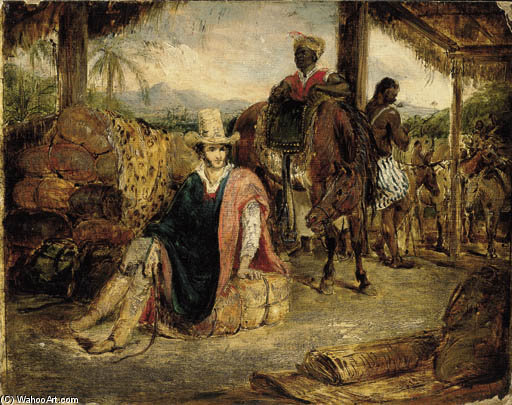 Wikioo.org - The Encyclopedia of Fine Arts - Painting, Artwork by Charles Landseer - Interior Of A Brazilian Rancho In The Province Of Santo Paulo With A Travelling Merchant