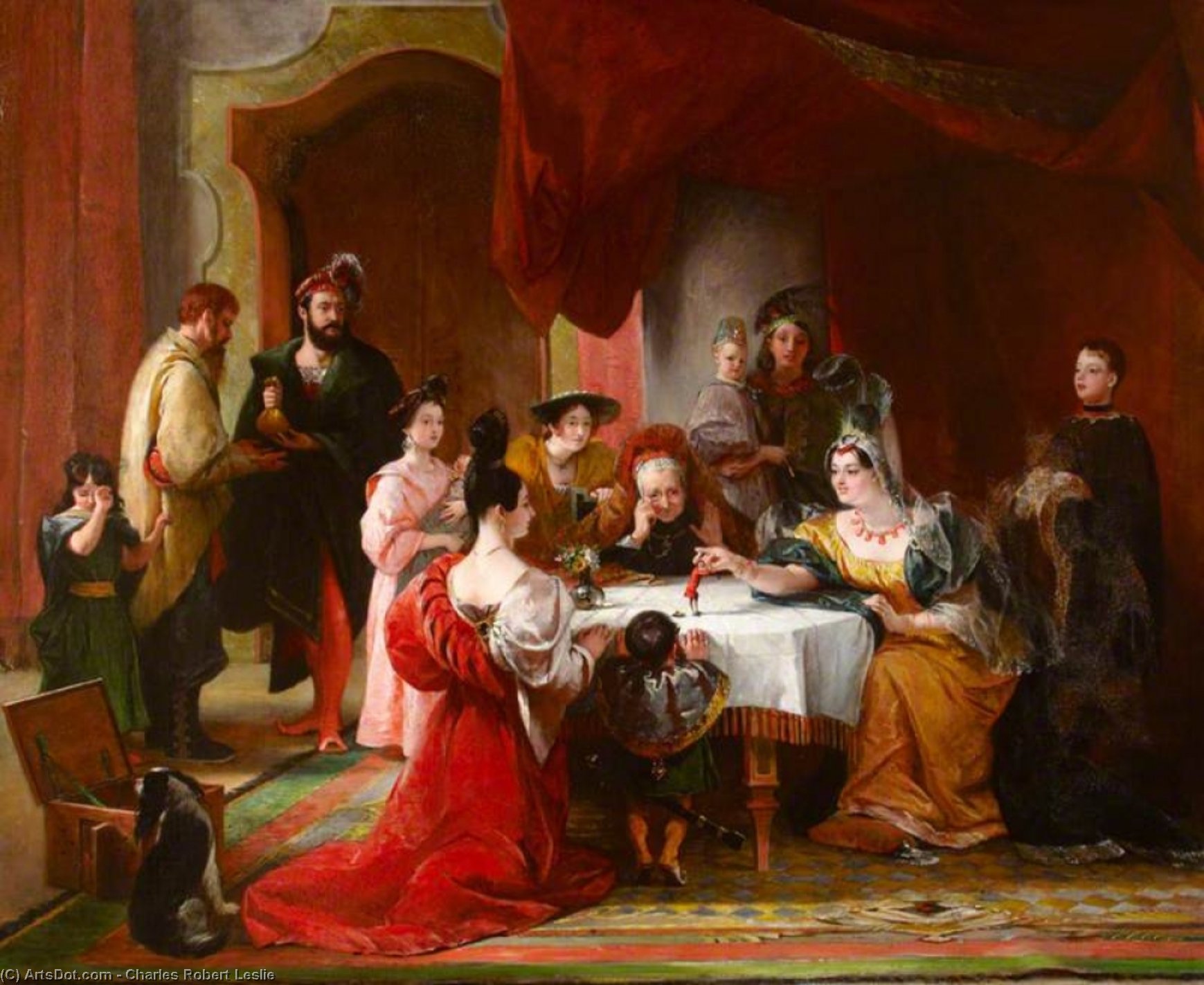 Wikioo.org – La Enciclopedia de las Bellas Artes - Pintura, Obras de arte de Charles Robert Leslie - Gulliver Presentado a la reina de Brobdignag