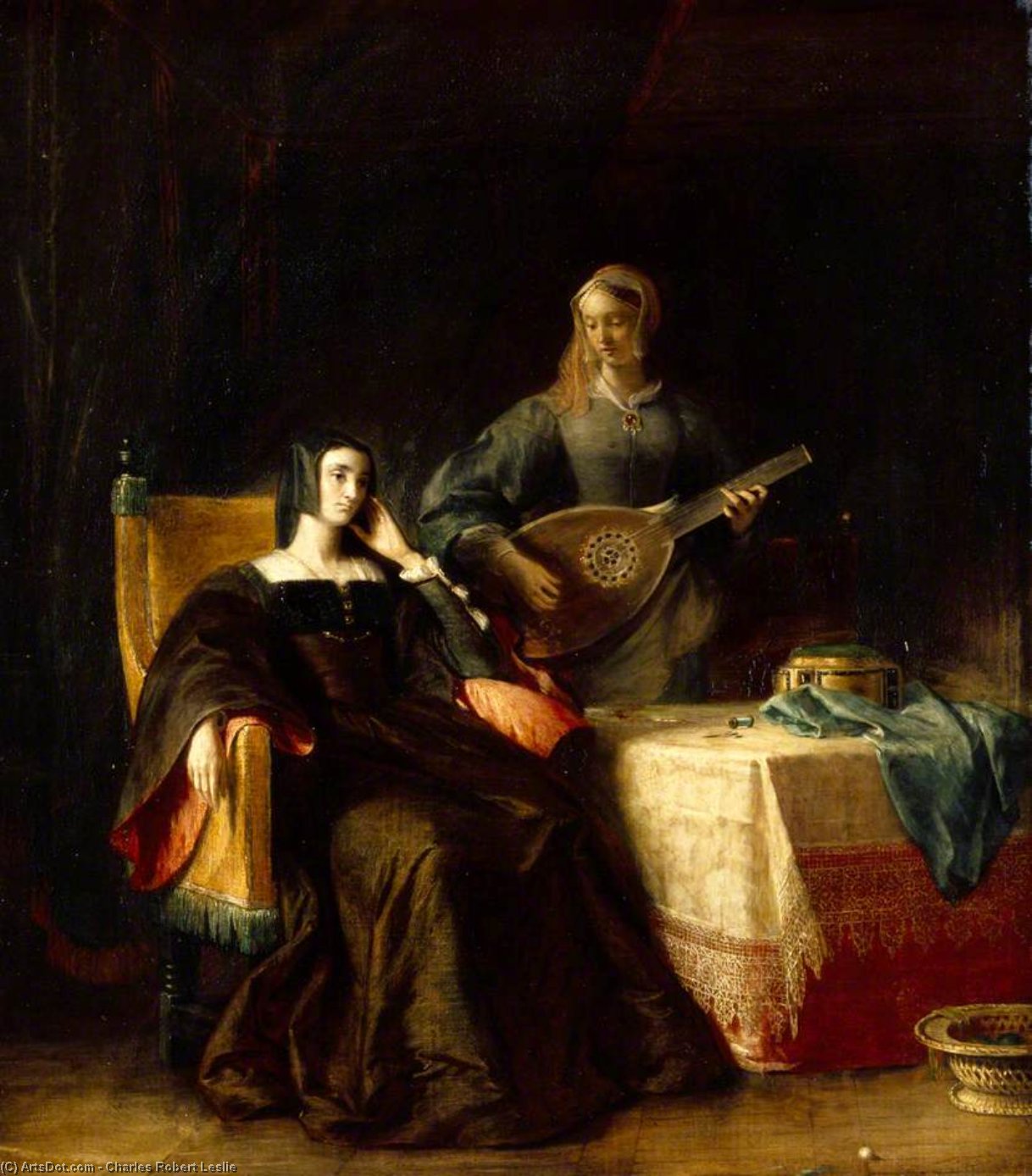 WikiOO.org - Enciklopedija likovnih umjetnosti - Slikarstvo, umjetnička djela Charles Robert Leslie - Katherine Of Aragon With Her Maid