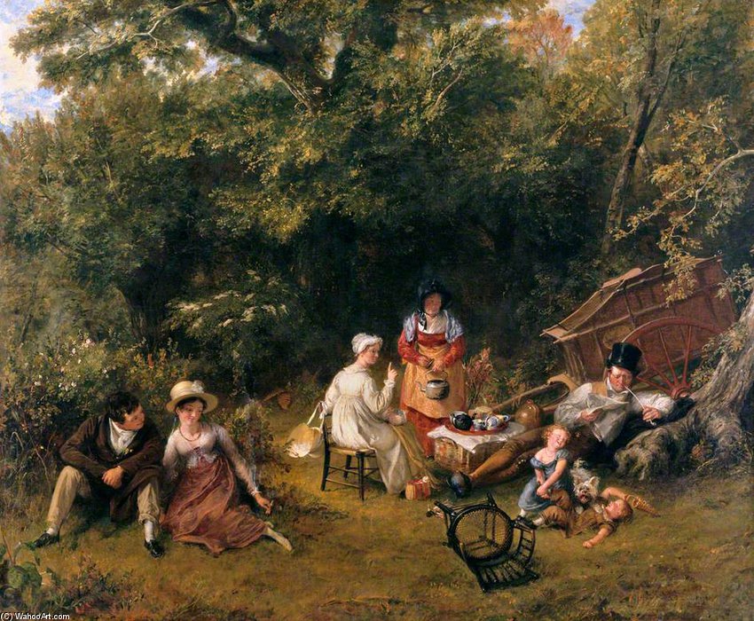 Wikioo.org - The Encyclopedia of Fine Arts - Painting, Artwork by Charles Robert Leslie - Londoners Gypsying (the Family Holiday Party, In Epping Forest, Near London)
