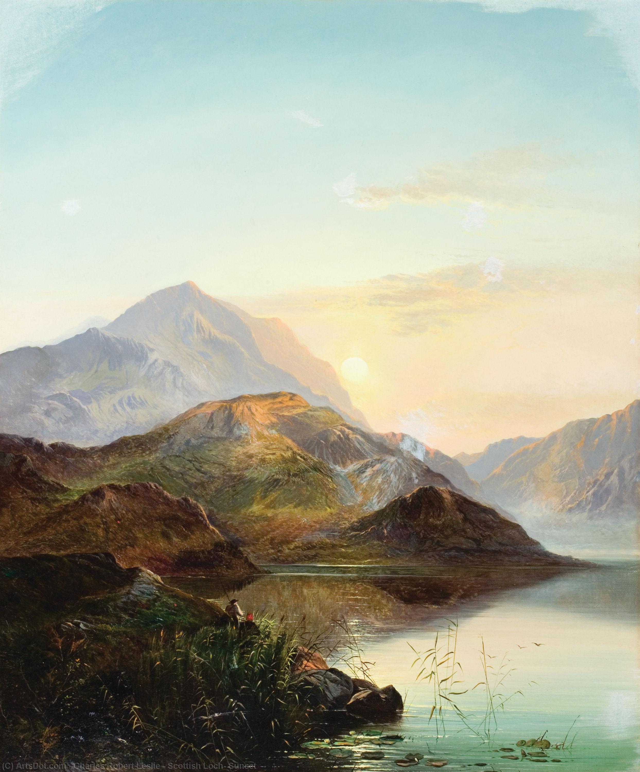 Wikioo.org - The Encyclopedia of Fine Arts - Painting, Artwork by Charles Robert Leslie - Scottish Loch, Sunset