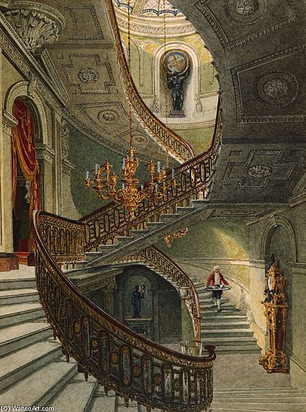 Wikioo.org - The Encyclopedia of Fine Arts - Painting, Artwork by Charles Wild - Carlton House, Grand Staircase