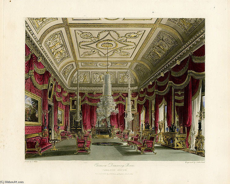 Wikioo.org - The Encyclopedia of Fine Arts - Painting, Artwork by Charles Wild - Crimson Drawing Room, Carlton House, From Pyne's Royal Residences