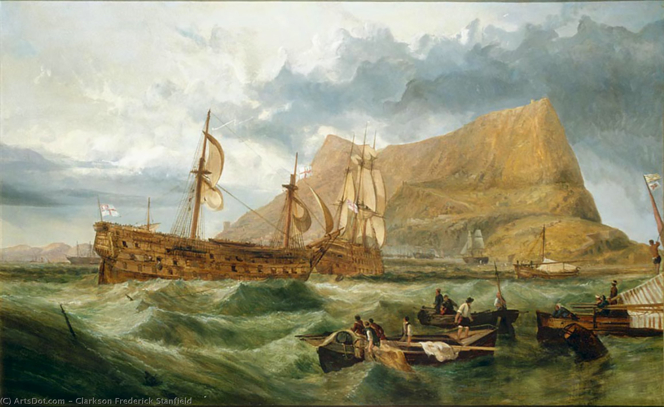 Wikioo.org - The Encyclopedia of Fine Arts - Painting, Artwork by Clarkson Frederick Stanfield - 'victory' Towed Into Gibraltar After Trafalgar