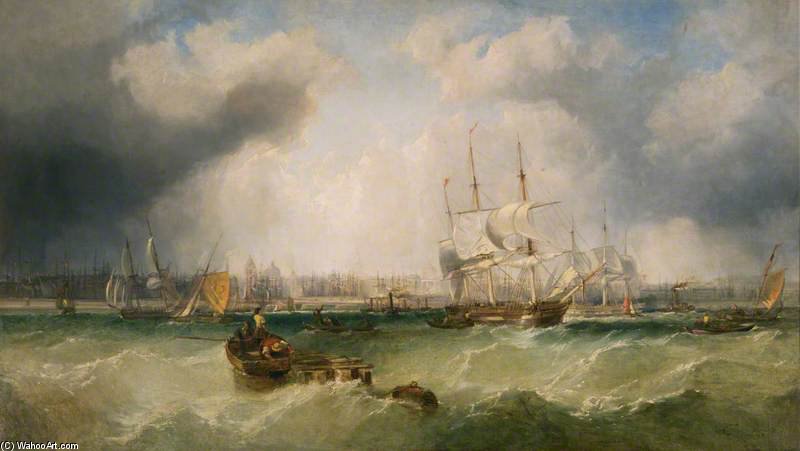 Wikioo.org - The Encyclopedia of Fine Arts - Painting, Artwork by Clarkson Frederick Stanfield - A Busy Shipping Lane Off Liverpool